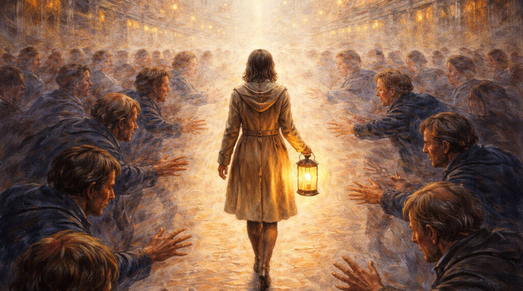 insanlar kötüleşirken iyi kalabilmek ve direnmek temalı sanatsal şehir sahnesi